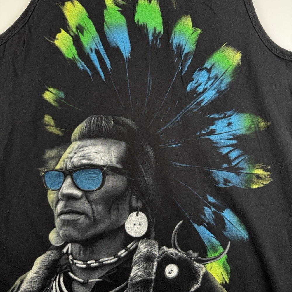 Rook Mens Graphic Tank Top Black Native American Chief Sunglasses Headdress L